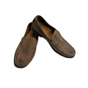 Clarks Mens Brown Leather Loafers Size 9.5 M Slip-On Casual Shoes With Stitched